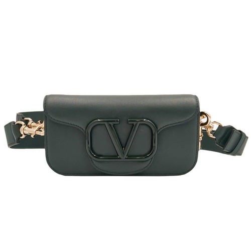 Valentino Garavani Locò VLogo 2Way Shoulder Crossbody Bag Green Leather