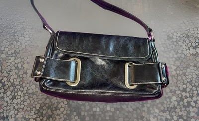 Vintage WILSONS Leather Black Shoulder Bag Contrast Stitch