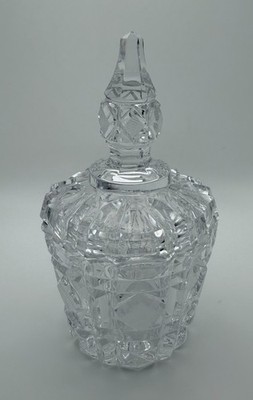 Vintage Cut Crystal Glass Lidded Sugar/Trinket Dish Etched Diamond Design