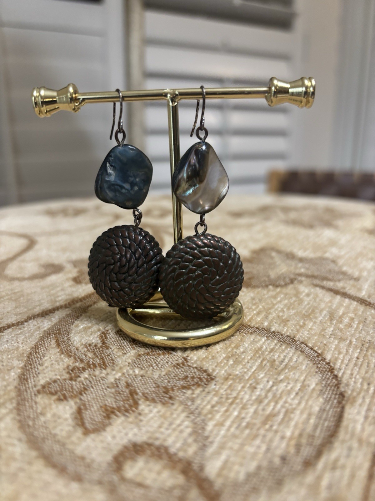 Artisan Abalone Shell Drop Earrings Handmade Brow… - image 1