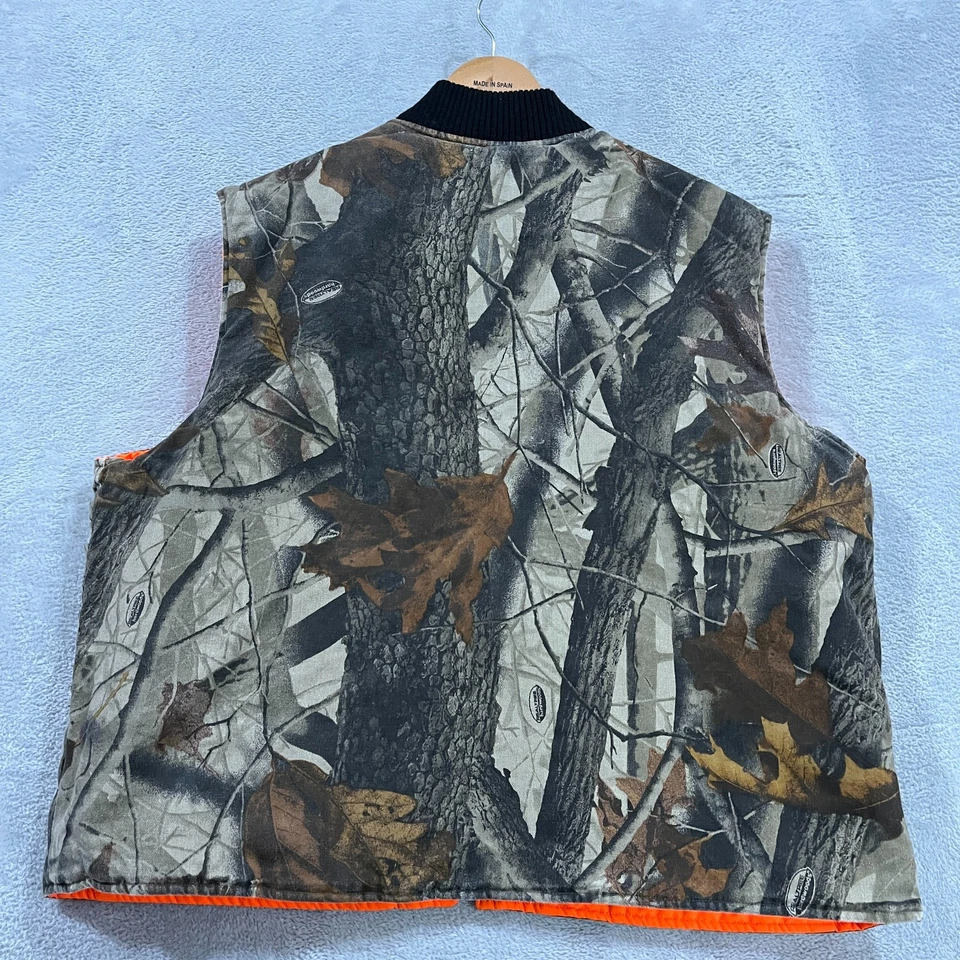 Real Tree Vest Men XL Reversible Camo Orange Tough Duck Fleece Hunting Hardwoods - Image 2 of 4