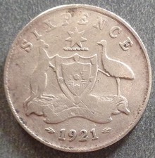 Australia - George V, Silver Sixpence, 1921, toned & bent
