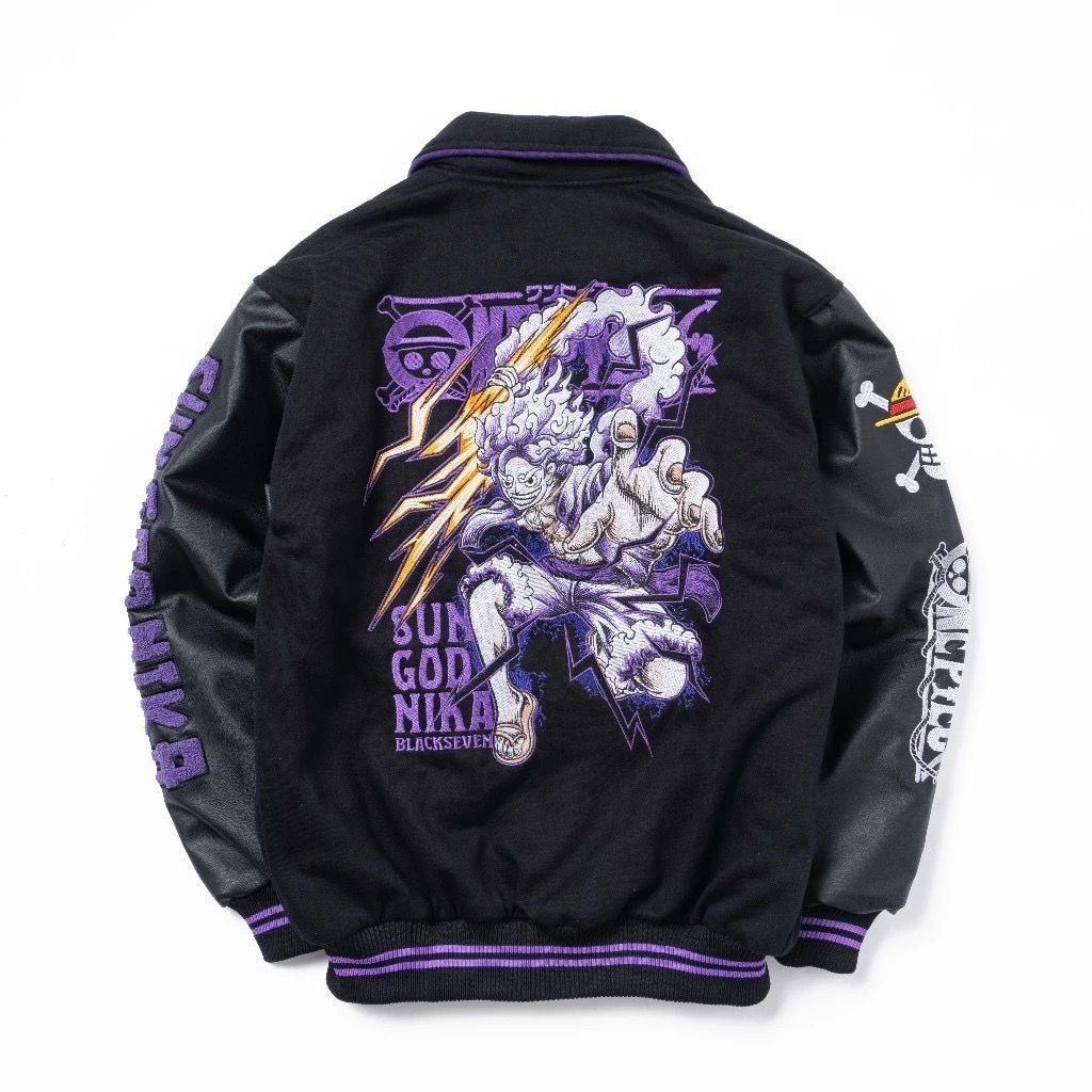 Black Anime Bomber Jacket - Cartoon Varsity Sukajan Style-image