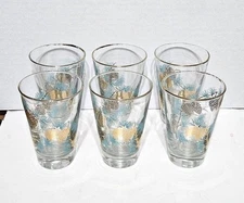 Set of 6 Libbey David Douglas Aqua Gold Pinecone 9 oz. Lowball Glasses