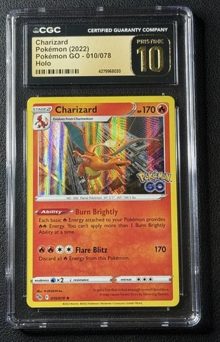 CHARIZARD HOLO CGC 10 PRISTINE 2022 POKEMON SWORD & SHIELD GO #010/078 RARE 8020