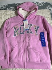ROXY Girls Pink Zip Sherpa Lined Fleece Hoodie Size L 14/16