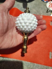 Antique Vintage Milk Glass Lamp Finial Brass Base