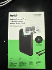 NEW Belkin BoostCharge 3-Port Laptop Power Bank 20K w/USB-C & USB-A Ports
