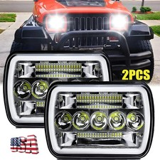 Pair 5x77x6 Led Headlights For Jeep Cherokee Xj 1984-2001 Wrangler Yj 1986-1995