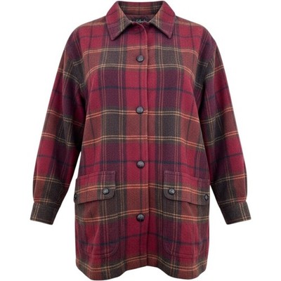Rafaella Wms Plaid Button Front Shirt Jacket Wool Blend Red Brown M Cabincore