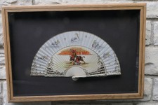 FRAMED ANTIQUE SPANISH HAND FAN ABANICO DEPICTING BULL FIGHTING RANCH BRANDS