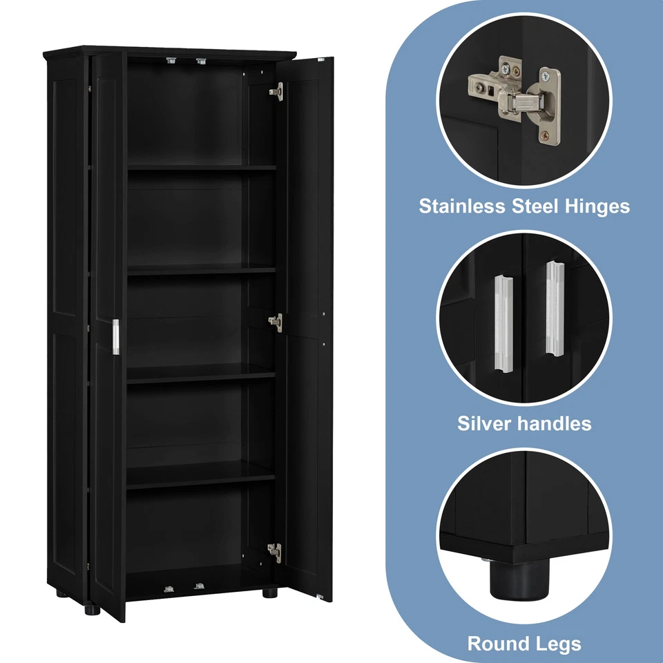 Modern Wood Storage Cabinet Kitchen Bathroom Pantry Cabinet w/Adjustable Shelves - Image 4 of 4