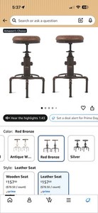 Copper Bar Stools Set of 2 Counter Height with Leather Seat