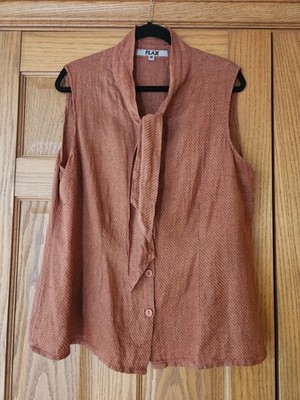 FLAX Medium Sleeveless Top Linen Muted Orange Unusual Style