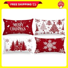 12x20 Christmas Lumbar Pillow Covers Set of 4, 20" x 12" Pack of 4 Red
