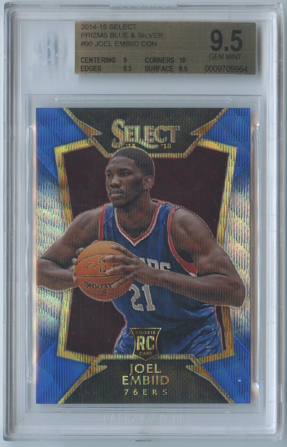 Joel Embiid 2014-15 Select #90 Prizm Blue Silver BGS 9.5 Rookie RC 76ers