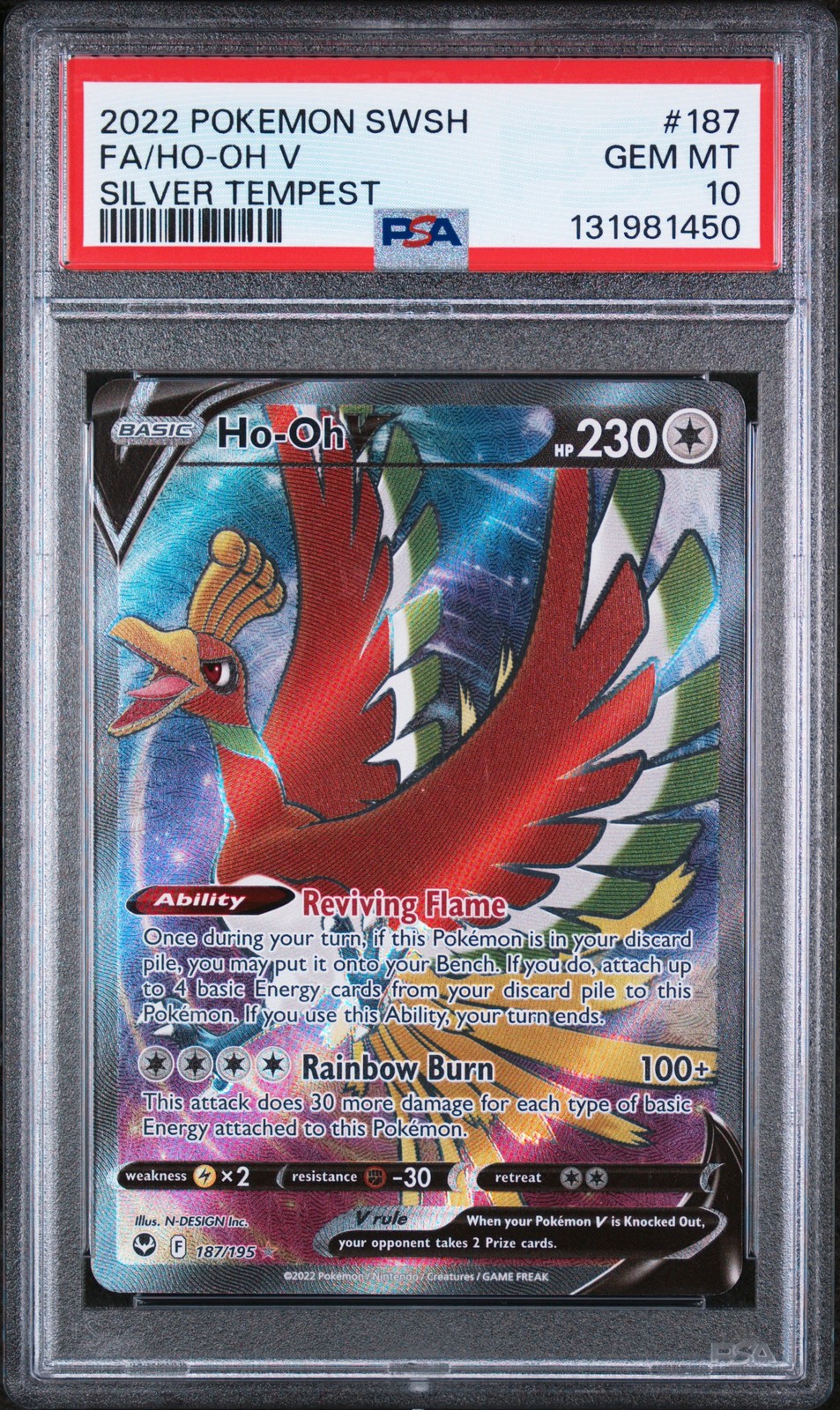 PSA 10 Ho-Oh V Pokemon Sword & Shield Silver Tempest #187