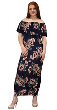 Navy Blue Floral Maxi Dress Womens Summer Gypsy Bohemian Vintage Medium