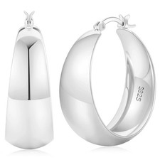 Senteria 12mm Wide Thick Hoop Earrings 925 Sterling Silver Silver-30mm