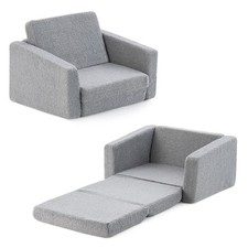 2-in-1 Kids Convertible Couch Children Fold out Sofa Bed Lounger-Grey
