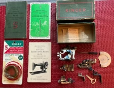 Vintage Singer Model Sewing Machine Attachments Box Kit Parts Papers