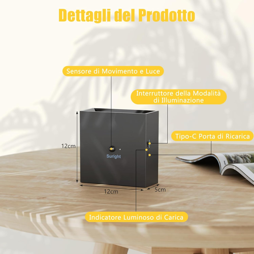 Lampada Da Parete Con Sensore Di Movimento, Applique Da Parete Interno Con (AUTO - Foto 4 di 12