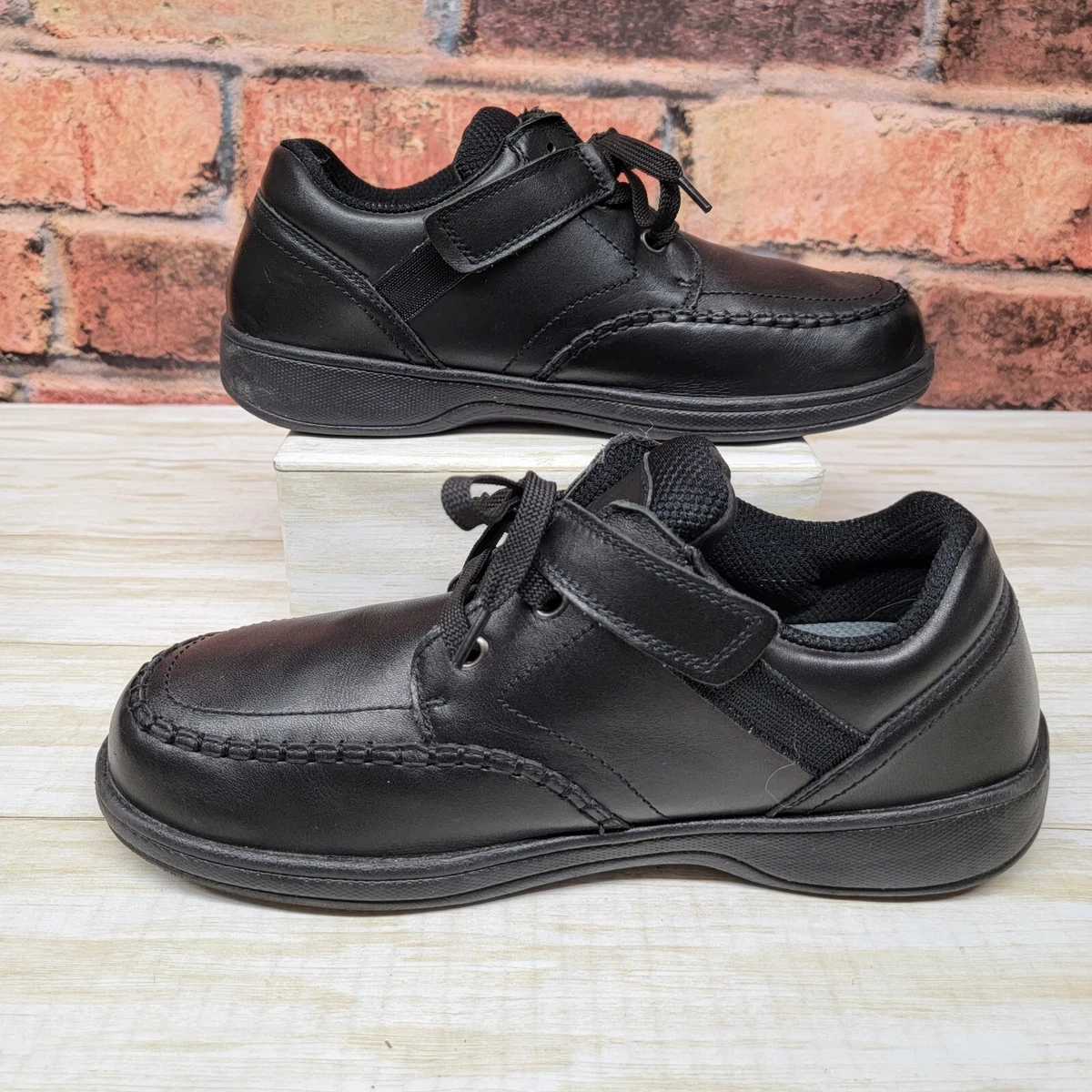 Orthofeet Mens Black Leather Shoes Size 9 EE No Tie Comfort