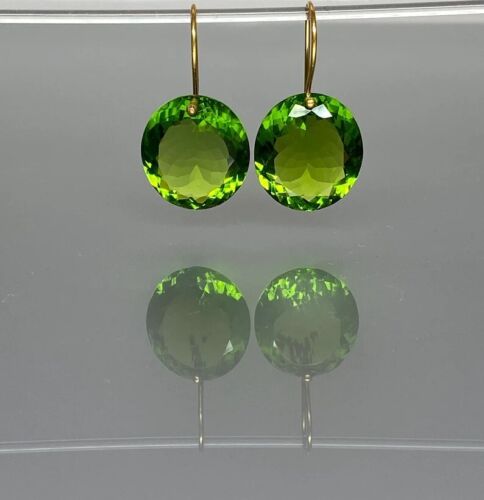 Round Cut Peridot Earring, 14k Solid Gold Drop Dangle Big Stone Earring Gifted - Picture 6 of 6