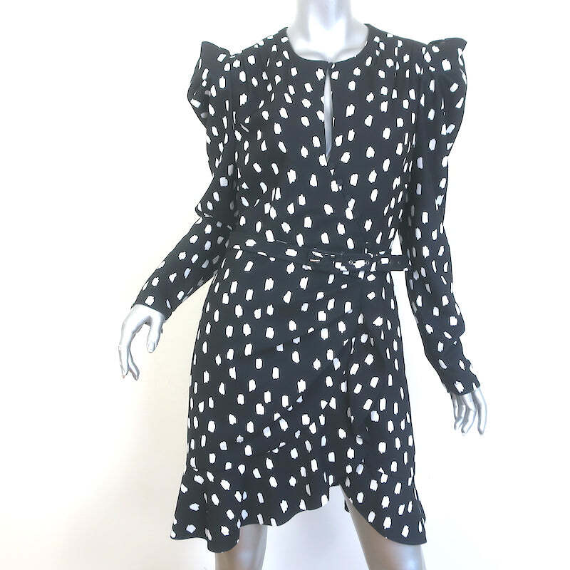 Jonathan Simkhai Polka Dot Puff Sleeve Belted Dress Black Crepe Size 12 |  eBay