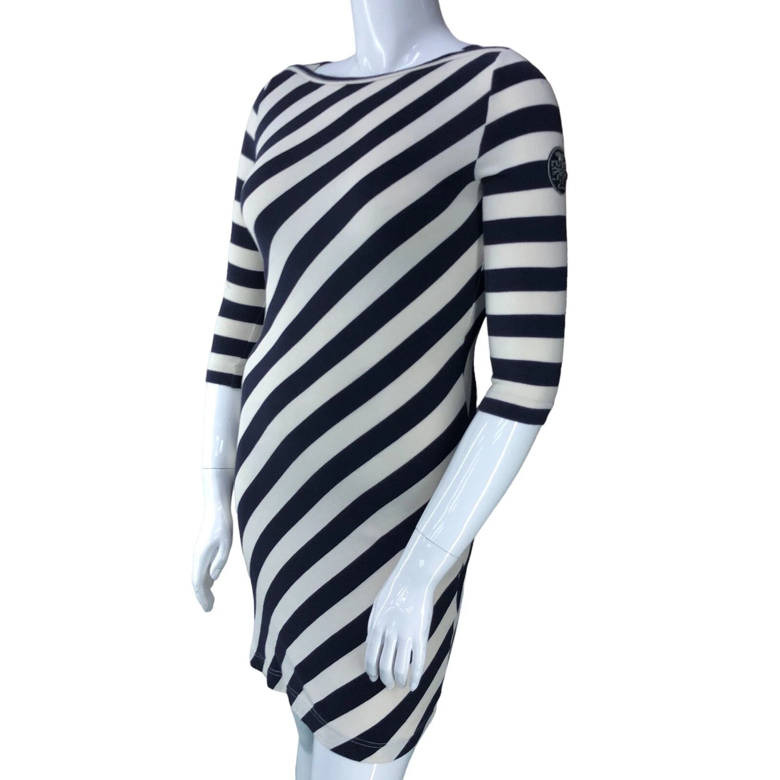 Abito donna Tory Burch taglia M Noisetta righe diagonali elasticizzato girocollo