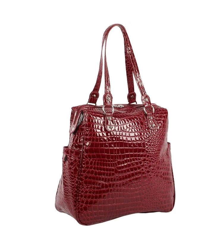 Kathy Van Zeeland Luggage Croco PVC 16" Shopper Bag Burgundy NWT $140