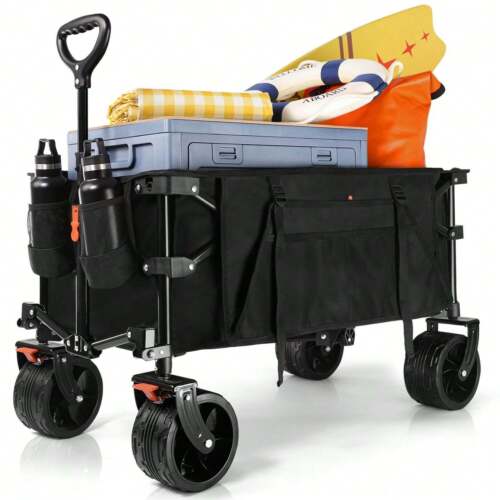 Collapsible Wagon Cart – 440lbs Heavy Duty Foldable Wagon for Beach, Camping