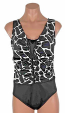Vintage 90s Longitude Animal Print White Black One Piece Bathing SwimSuit Sz 10