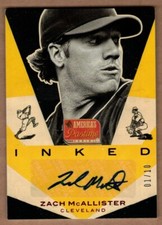 2013 PANINI AMERICA'S PASTIME INKED RED ZACH MCALLISTER #1/10 AUTO