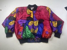 Vintage Picasso Jacket Satin Abstract Art Bomber Windbreaker Full Zip One Size