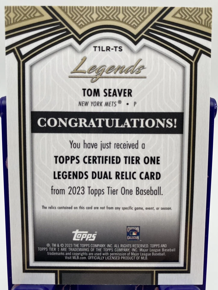 2023 Topps Tier One Tom Seaver Legends Dual Relic Numbered 4/25 METS - Image 2 of 2