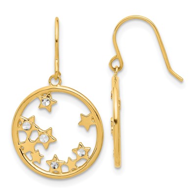 14k zweifarbige Gold diamantgeschliffene Sterne im Kreis hängende Ohrringe
