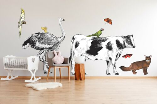 3D Kuh Strauß C49 Tier Wallpaper Wandbild Poster Wandaufkleber Abziehbild Wend - Picture 1 of 5