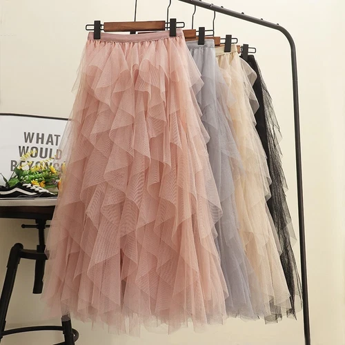Sommer Damen Tüllrock Elegant Elastische Taille Fee Lang A-Linie Tutu Röcke - Bild 7 von 39