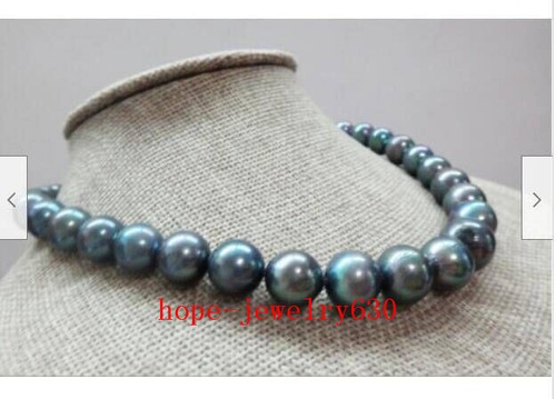 18" HUGE AAAA+ 15mm real natural south sea black round pearl necklace 14k gold - Picture 6 of 7