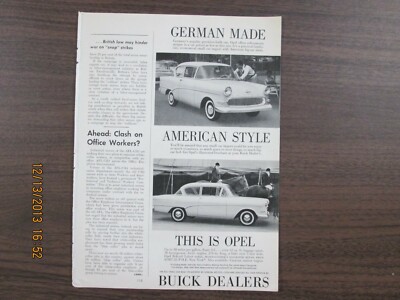 1959 Opel Magazine AD ''German Made American Style'' Great Image