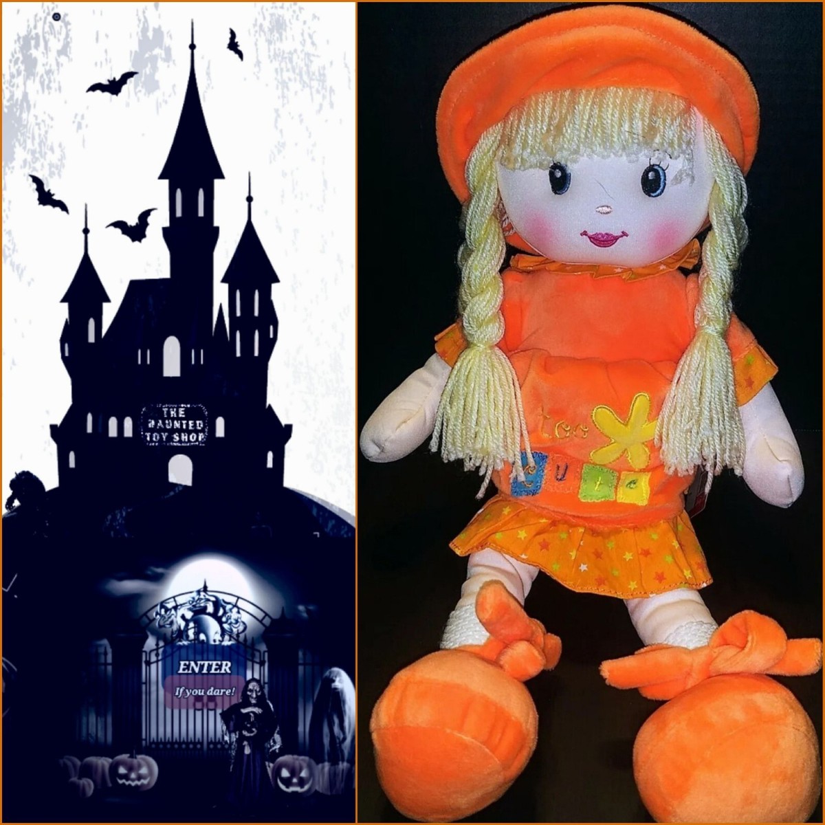 Fabric/Plush Girl Doll W/ Blonde Hair Pigtails Wearing An Orange