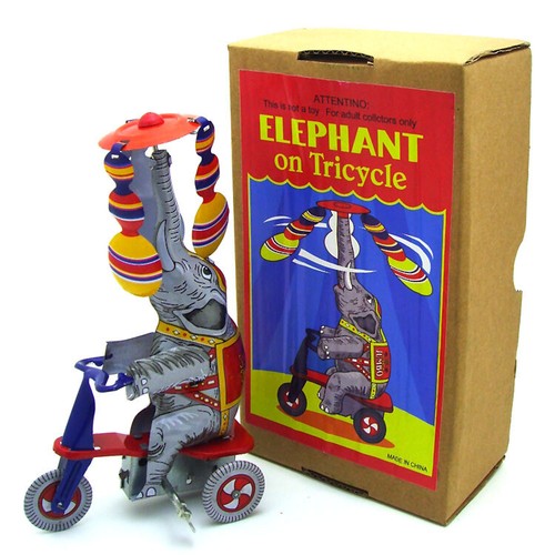 Brand New Hand-Made Tin Elephant on Tricycle Toy Adult Colle