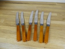 Set of six vintage unusual bakelite handles tea / fruit  knives SHEFFIELD MADE 