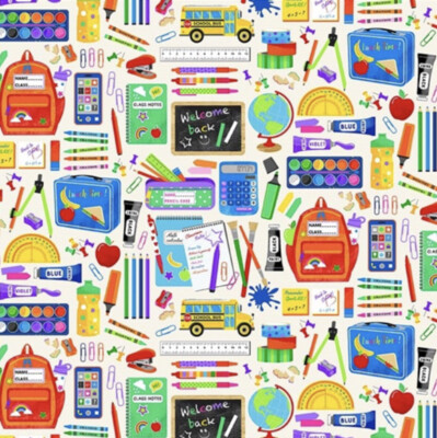 Fat Quarter Michael Miller Cool Gear Schule Malstift Stifte 100 % Baumwollstoff