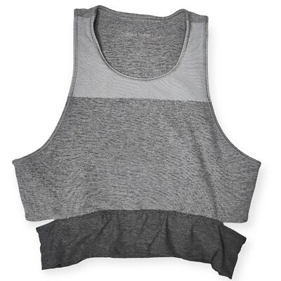 Outdoor Voices Women's Sz Small Grey Neutral Tri-Color Slashback Cutout Crop Top