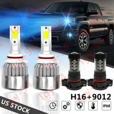 4pcs 8000K LED Headlight+Fog Light Bulbs Kit for 2014 2015 GMC Sierra 1500
