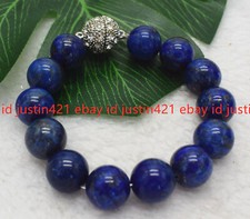 Huge 14mm Natural Blue Lapis Lazuli Round Gemstone Beaded Bracelet 7.5" AAA