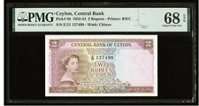 British Ceylon 2 Rupees Queen Elizabeth 2 1952-54 Pick 50 PMG 68 Top Pop
