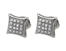 10K White Gold Kite Pave Genuine Round Shaped Diamond Stud Earrings 0.15ct 7MM